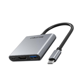 CABLETIME USB-C to HDMI 3-in-1 hub in silver